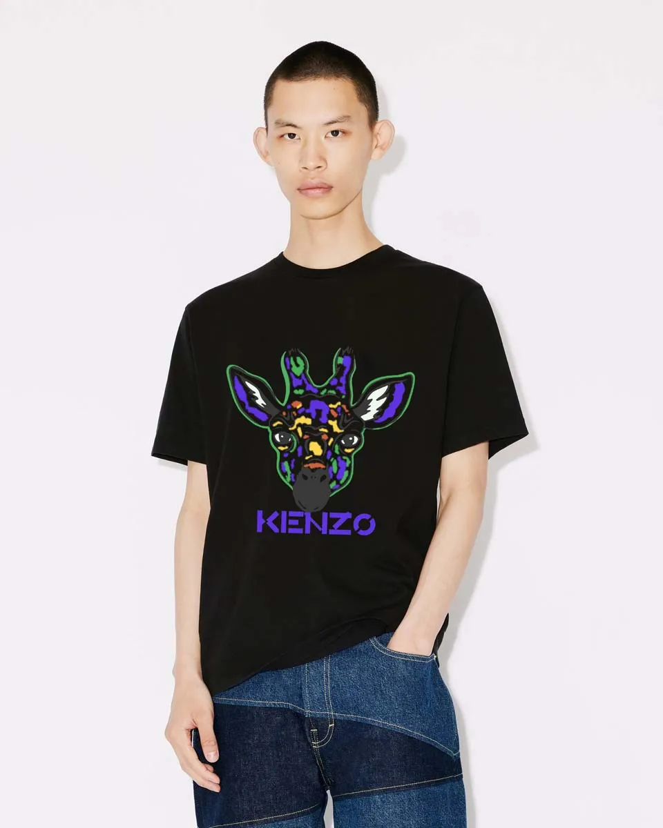 KENZO Giraffe printed cotton T-shirt Color: Black White Apricot Size: M L XL XXL Three standards available Style number: K 80